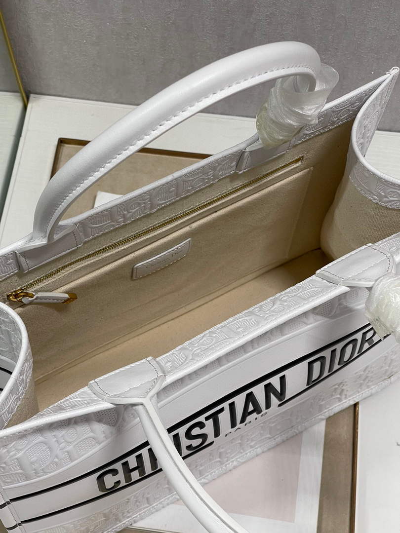 Dior M1296 Medium Book Tote White Perforated and Embossed Oblique Calfskin - Default Title - View 8