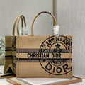 Dior M1296 Medium Book Tote Beige jute fabric with Union motif embroidery - Default Title - View 1
