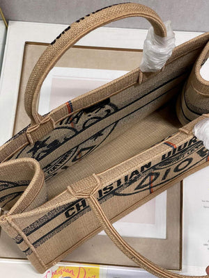Dior M1296 Medium Book Tote Beige jute fabric with Union motif embroidery - Default Title - View 8