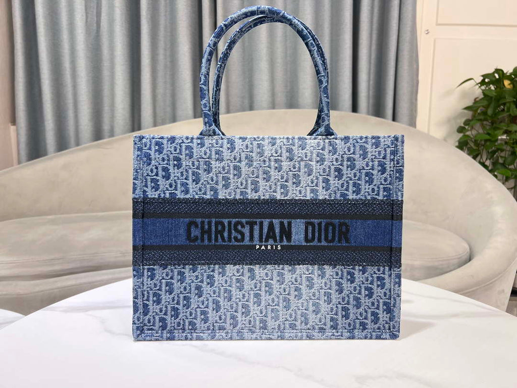 Dior M1296 Medium Dior Book Tote Blue Denim Dior Oblique Jacquard M2014
