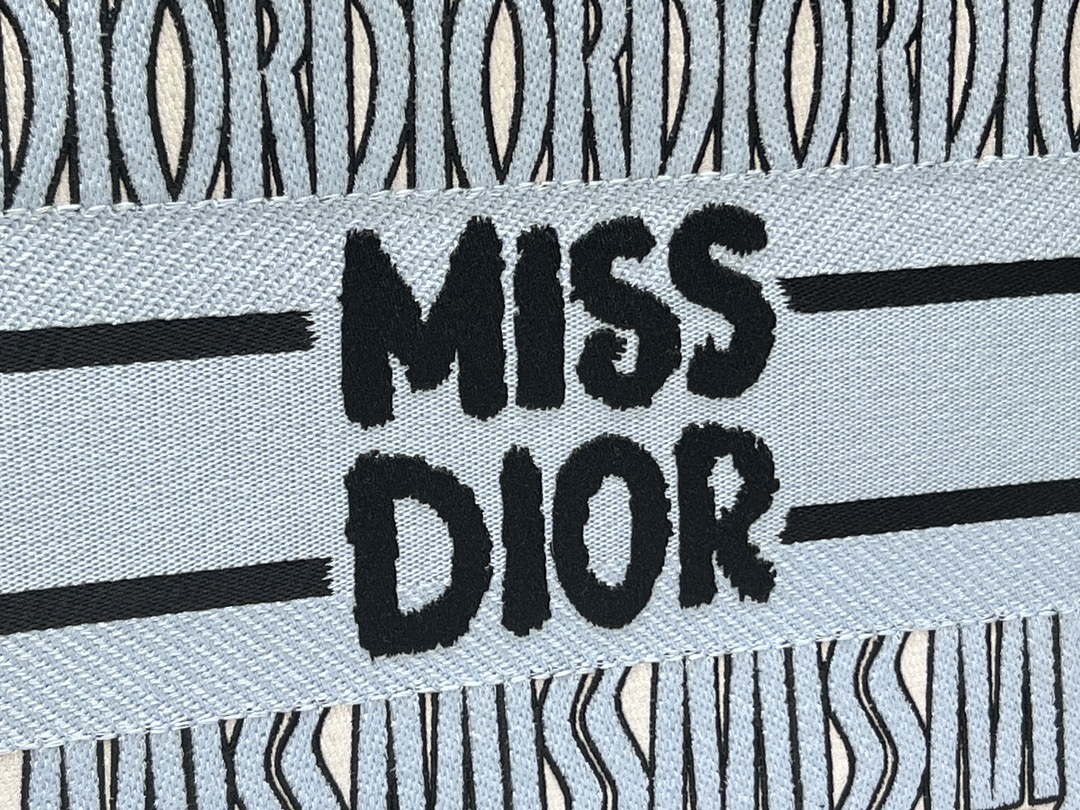 Dior M1296 Medium Dior Book Tote Pale Blue and Black Miss Dior Allover
