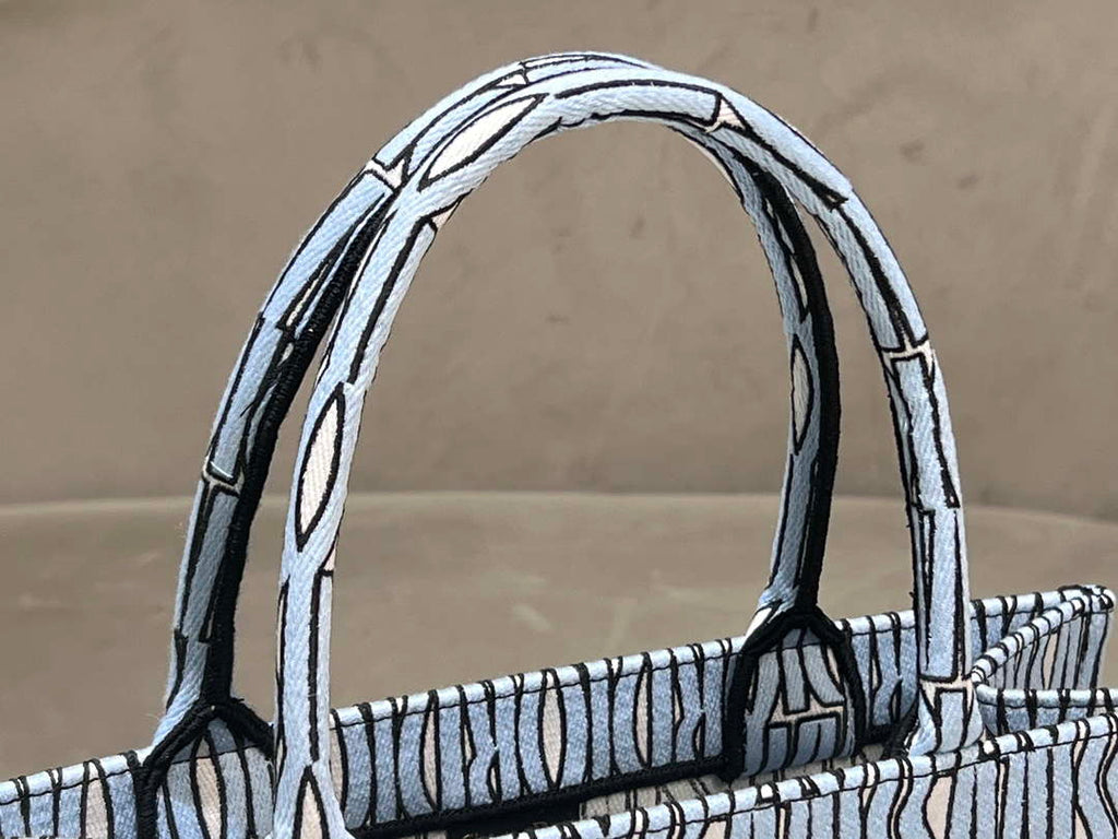 Dior M1296 Medium Dior Book Tote Pale Blue and Black Miss Dior Allover