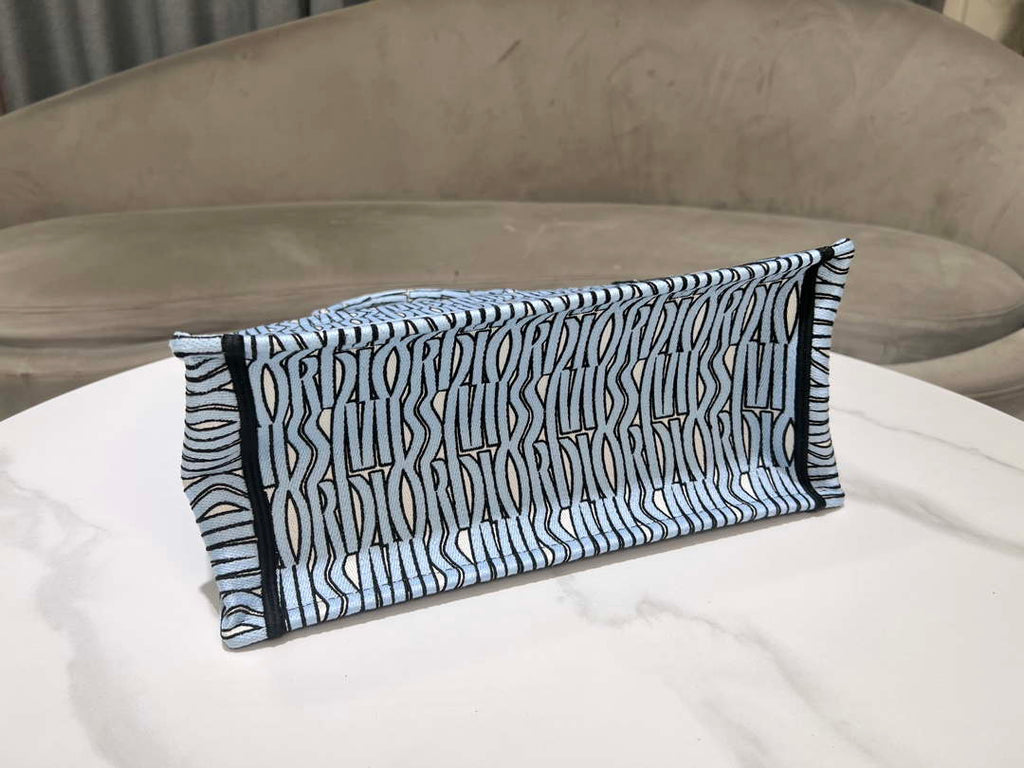 Dior M1296 Medium Dior Book Tote Pale Blue and Black Miss Dior Allover