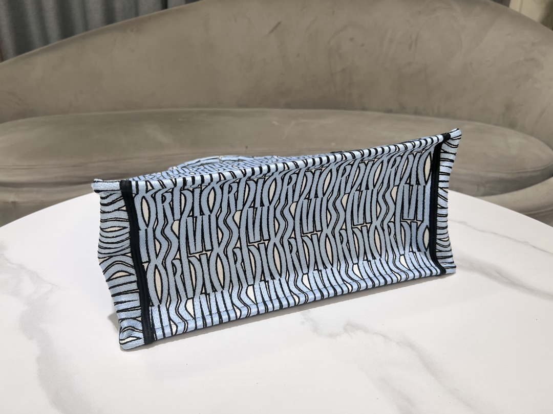 Dior M1296 Medium Dior Book Tote Pale Blue and Black Miss Dior Allover