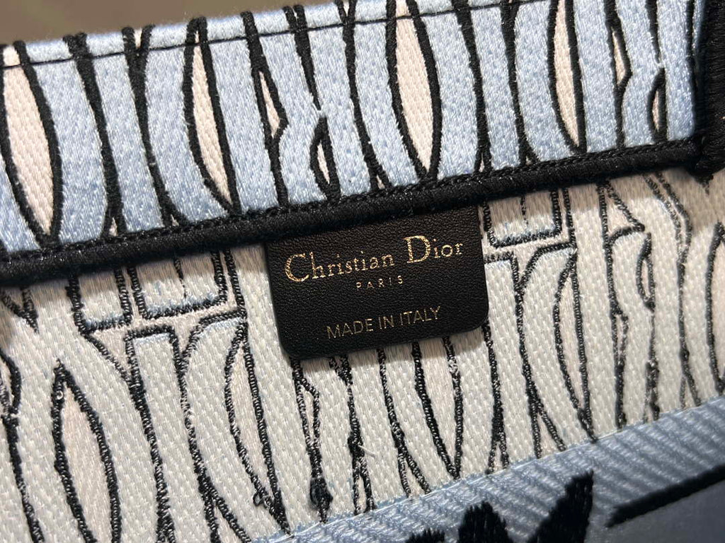 Dior M1296 Medium Dior Book Tote Pale Blue and Black Miss Dior Allover