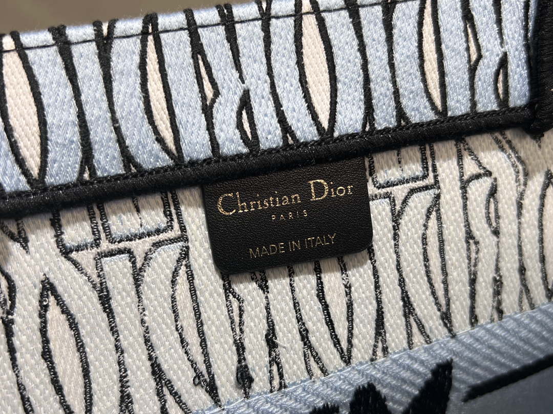 Dior M1296 Medium Dior Book Tote Pale Blue and Black Miss Dior Allover