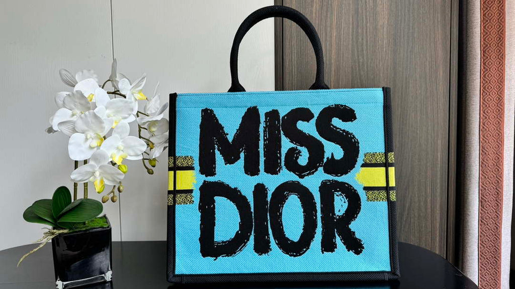 Dior M1296 Medium Dior Book Tote Two-Tone Green and Blue Miss Dior Graffiti