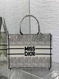 Dior M1296 Medium Dior Book Tote White and Black Miss Dior Allover Embroidery