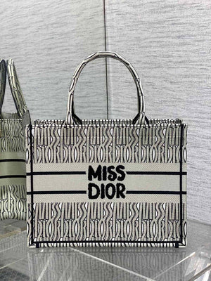 Dior M1296 Medium Dior Book Tote White and Black Miss Dior Allover Embroidery - Default Title - View 1