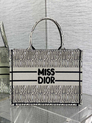 Dior M1296 Medium Dior Book Tote White and Black Miss Dior Allover Embroidery - Default Title - View 4