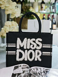 Dior M1296 Medium Dior Book Tote White and Black Miss Dior Graffiti Embroidery