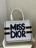 Dior M1296 Medium Dior Book Tote White and Blue Miss Dior Graffiti Embroidery