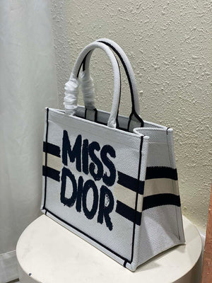 Dior M1296 Medium Dior Book Tote White and Blue Miss Dior Graffiti Embroidery - Default Title - View 2