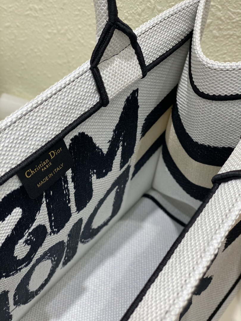 Dior M1296 Medium Dior Book Tote White and Blue Miss Dior Graffiti Embroidery