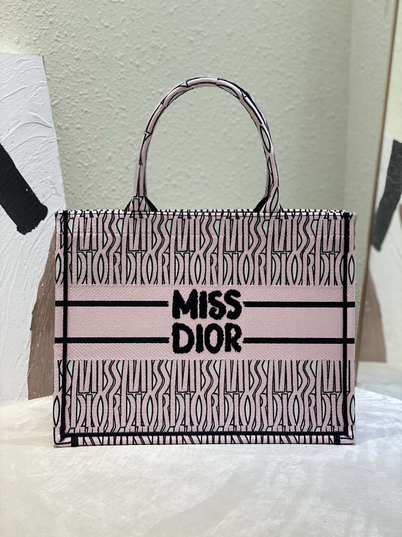 Dior M1296 Medium Dior Book Tote White and Pale Pink Miss Dior Allover