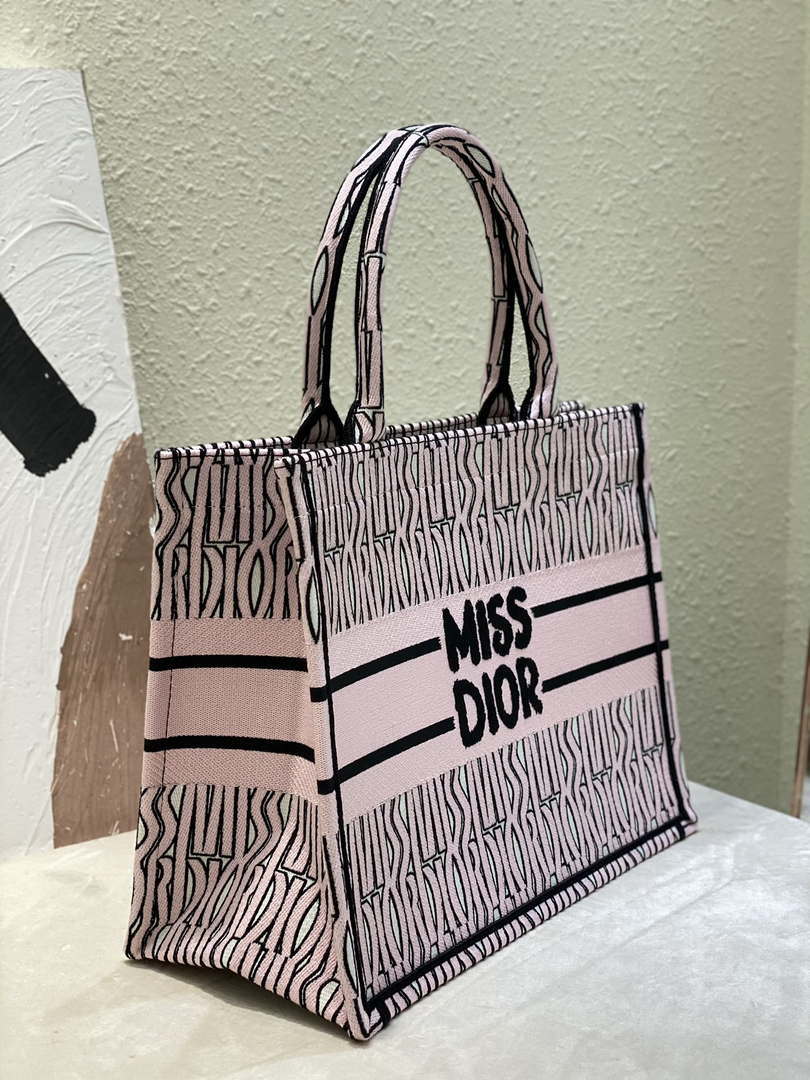 Dior M1296 Medium Dior Book Tote White and Pale Pink Miss Dior Allover