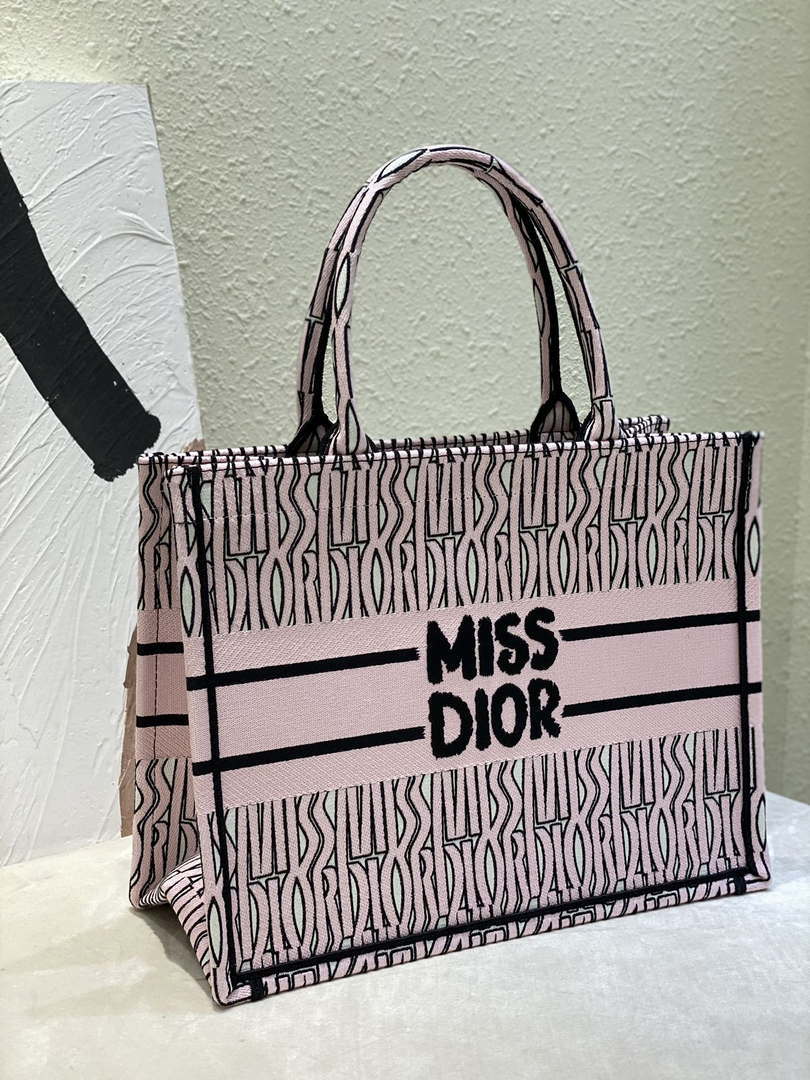Dior M1296 Medium Dior Book Tote White and Pale Pink Miss Dior Allover
