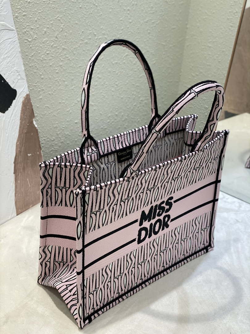 Dior M1296 Medium Dior Book Tote White and Pale Pink Miss Dior Allover