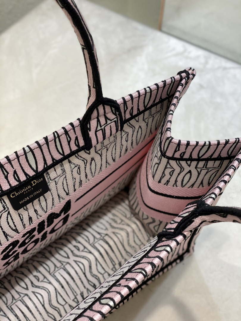 Dior M1296 Medium Dior Book Tote White and Pale Pink Miss Dior Allover