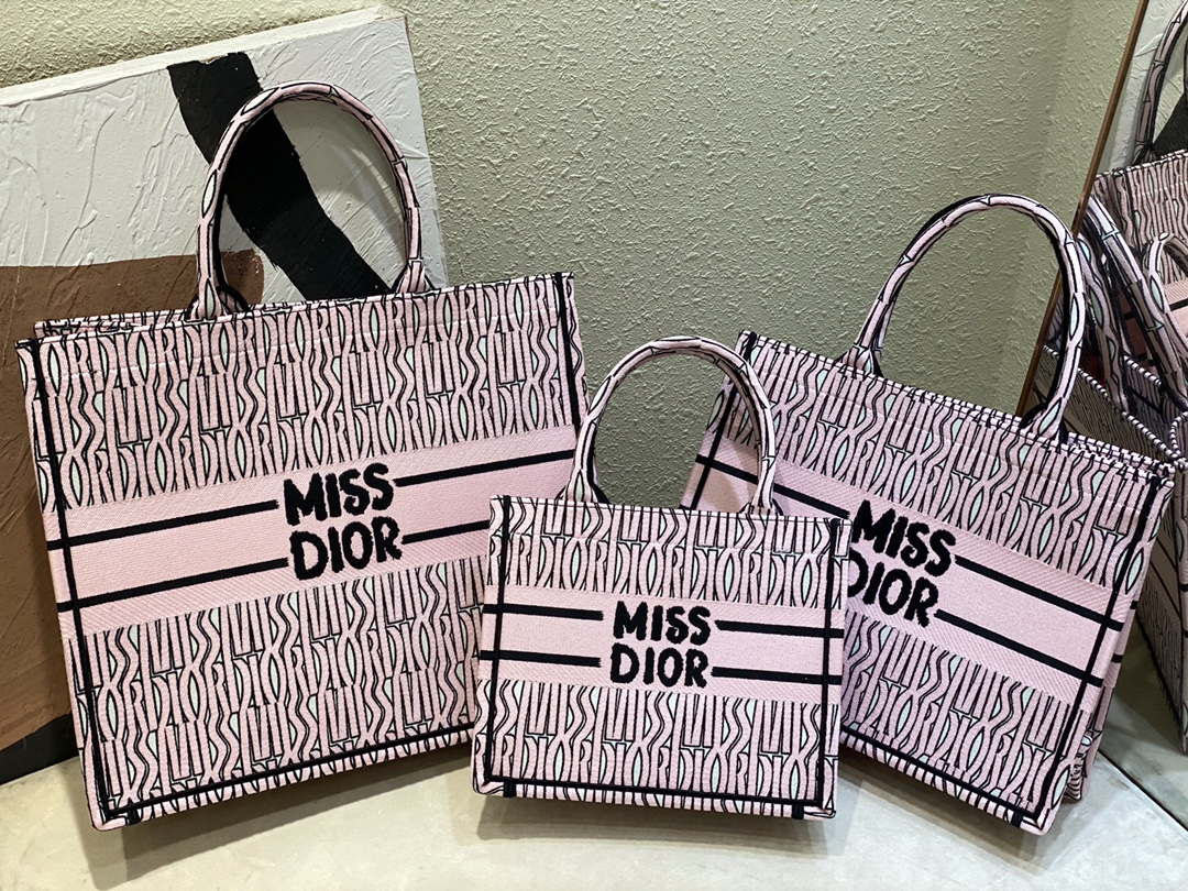 Dior M1296 Medium Dior Book Tote White and Pale Pink Miss Dior Allover