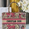 Dior M1296 Medium Dioriviera Book Tote Raffia with Candy Pink Toile de Jouy Sauvage M0100 - Default Title - View 1