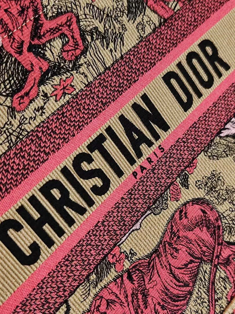 Dior M1296 Medium Dioriviera Book Tote Raffia with Candy Pink Toile de Jouy Sauvage M0100