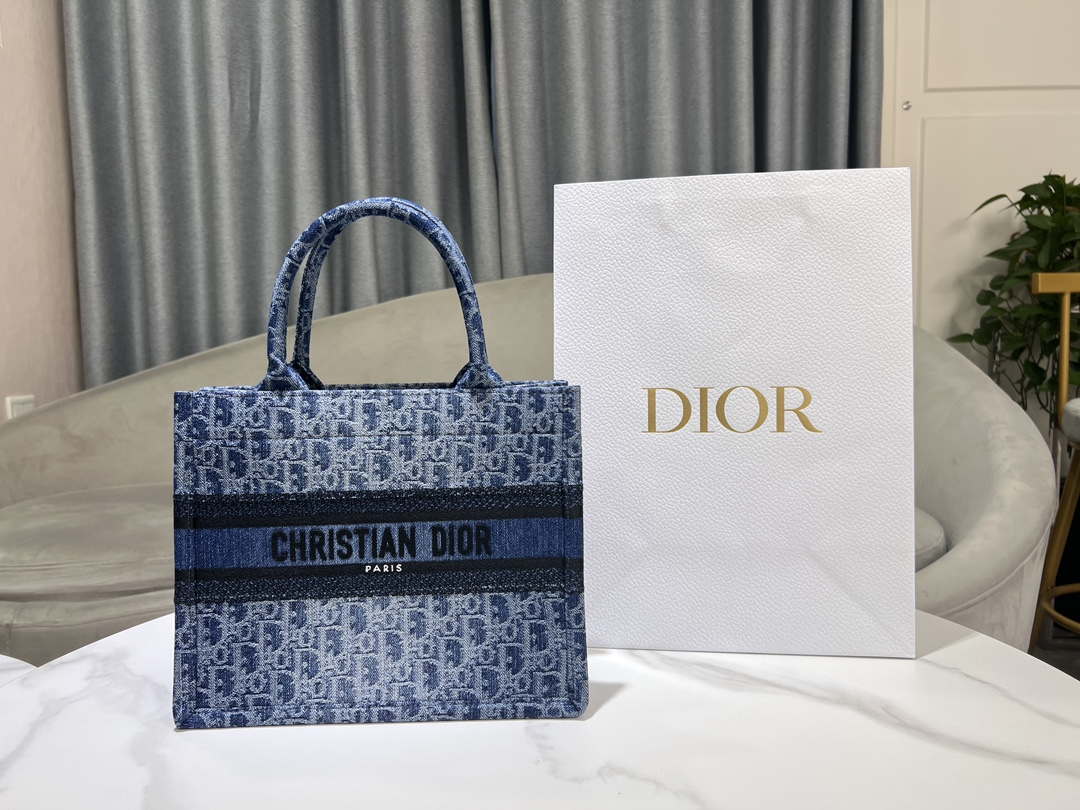 Dior M1296 Small Dior Book Tote Blue Denim Dior Oblique Jacquard M2015