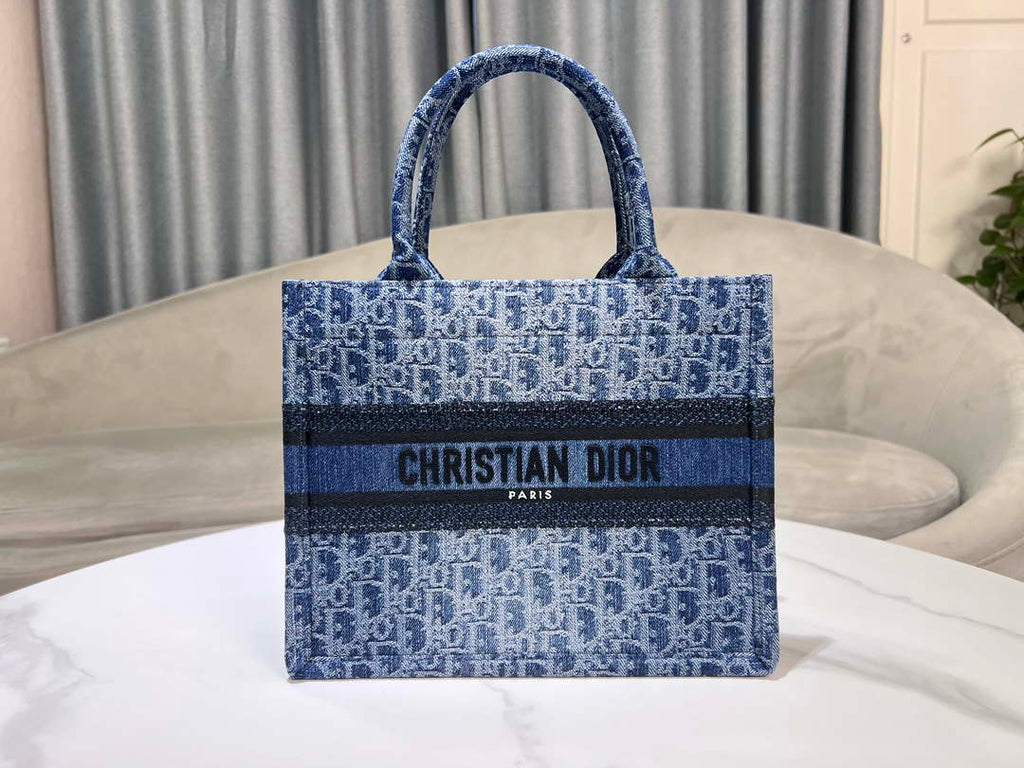 Dior M1296 Small Dior Book Tote Blue Denim Dior Oblique Jacquard M2015