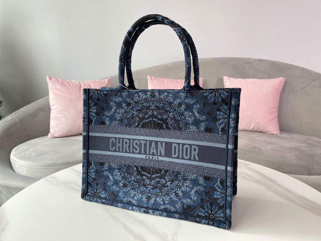 Dior M1296 Small Dior Book Tote Navy Blue Dior Constellation Embroidery