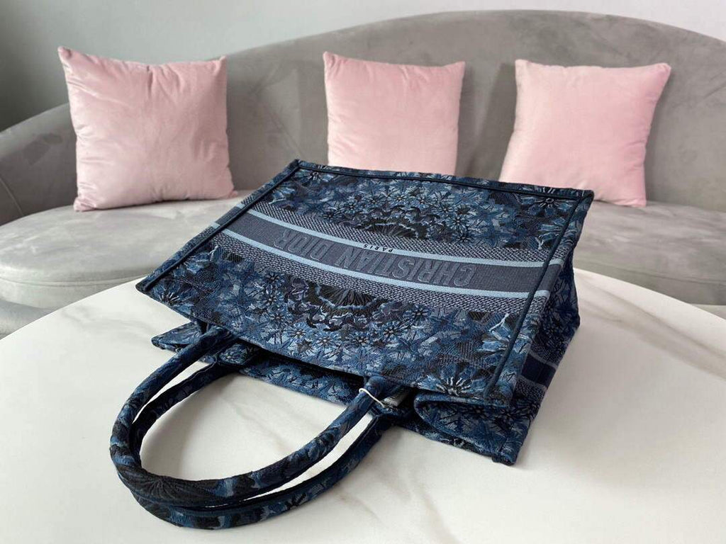 Dior M1296 Small Dior Book Tote Navy Blue Dior Constellation Embroidery