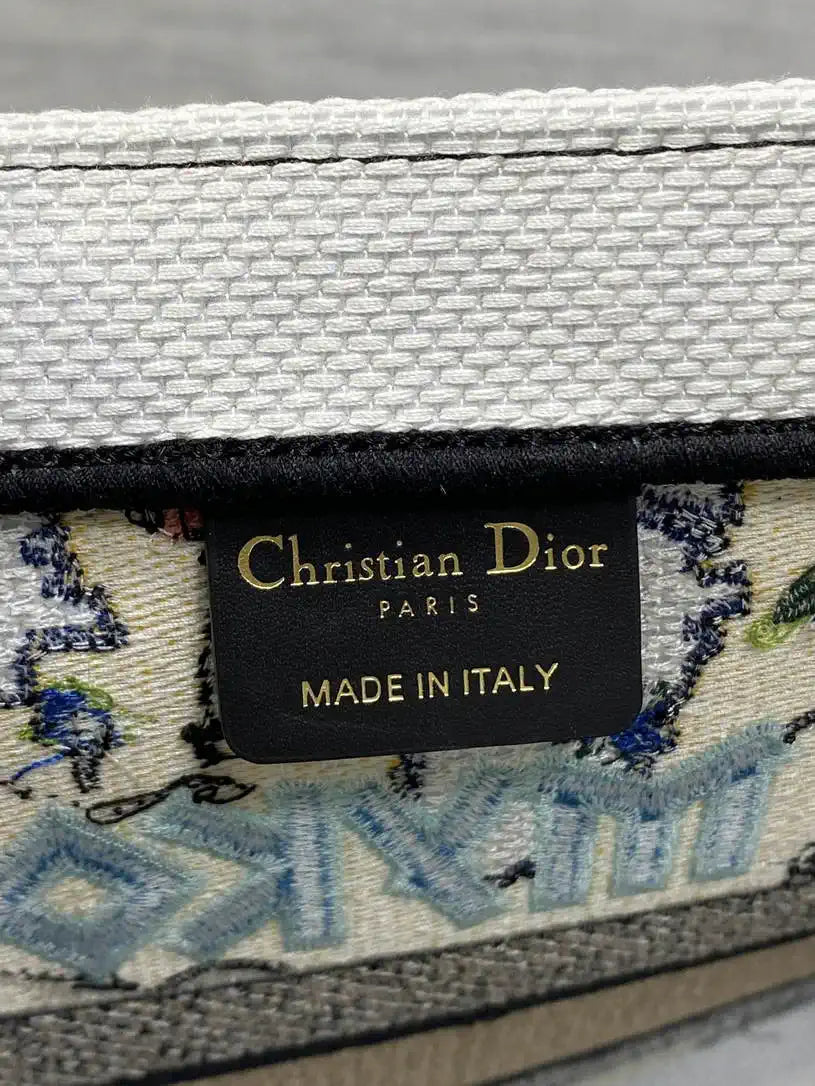Dior M1296 Souvenir Medium Dior Book Tote Natural Raffia and Multicolor Embroidered M9643