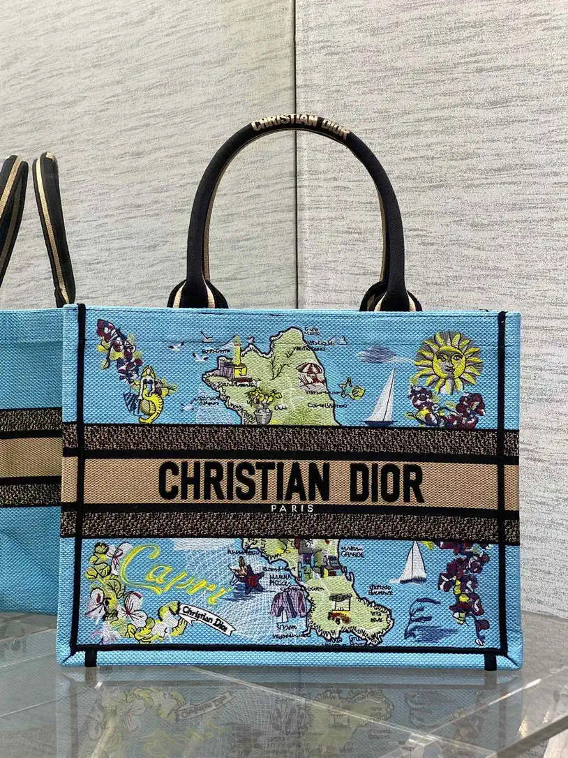 Dior M1296 Souvenir Medium Dior Book Tote Natural Raffia and Multicolor Embroidered M9644