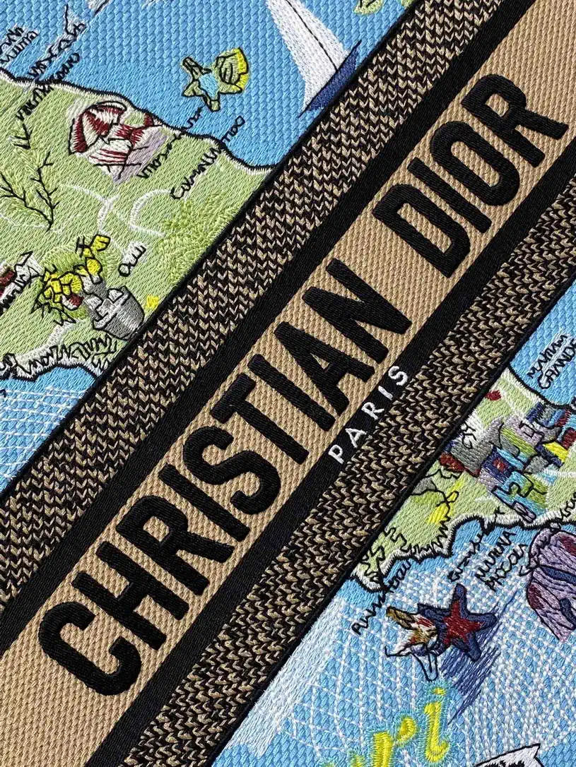 Dior M1296 Souvenir Medium Dior Book Tote Natural Raffia and Multicolor Embroidered M9644
