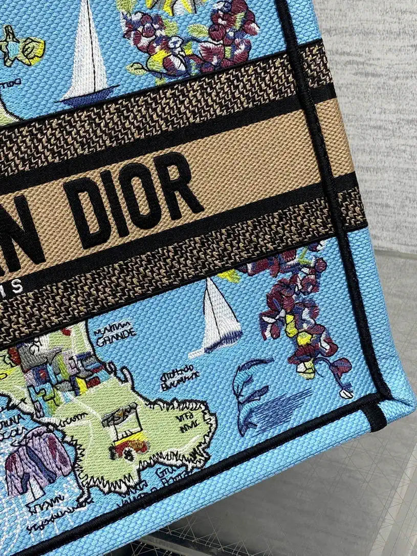 Dior M1296 Souvenir Medium Dior Book Tote Natural Raffia and Multicolor Embroidered M9644