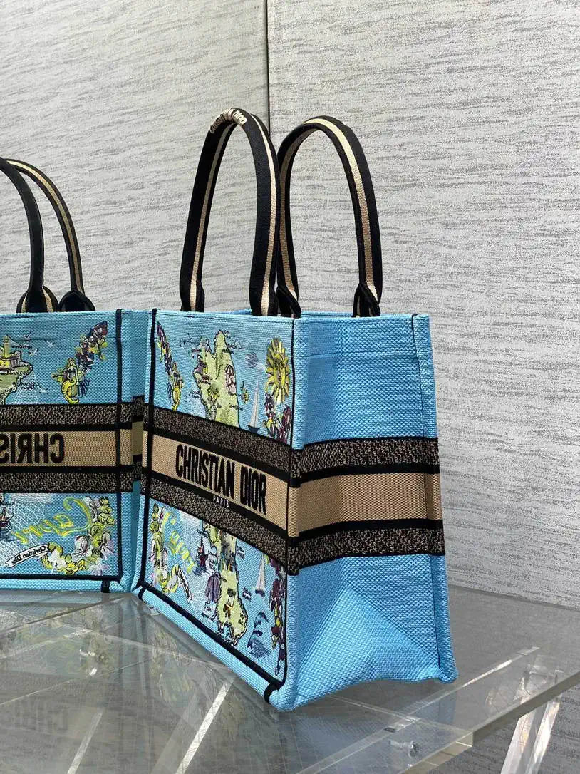 Dior M1296 Souvenir Medium Dior Book Tote Natural Raffia and Multicolor Embroidered M9644
