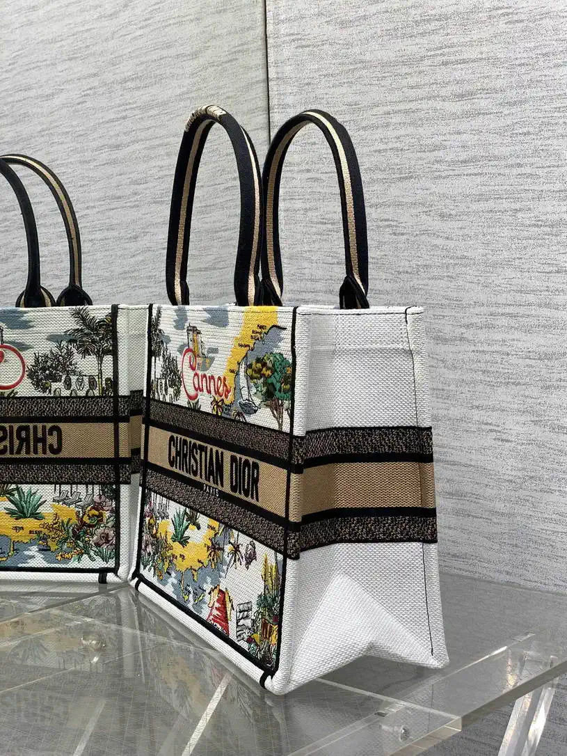 Dior M1296 Souvenir Medium Dior Book Tote Natural Raffia and Multicolor Embroidered M9648