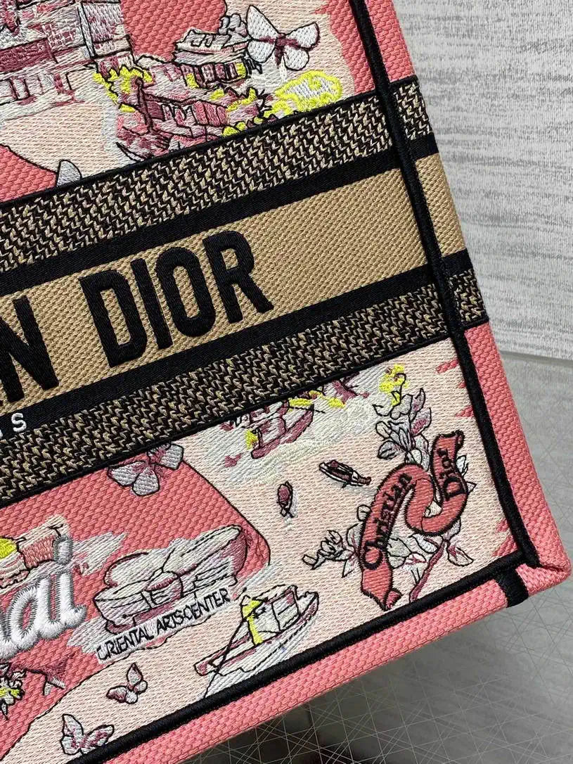 Dior M1296 Souvenir Medium Dior Book Tote Natural Raffia and Multicolor Embroidered M9649