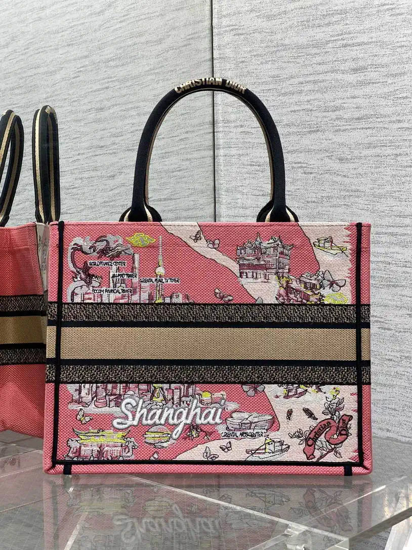 Dior M1296 Souvenir Medium Dior Book Tote Natural Raffia and Multicolor Embroidered M9649
