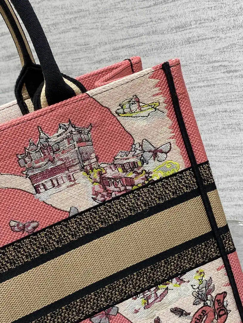 Dior M1296 Souvenir Medium Dior Book Tote Natural Raffia and Multicolor Embroidered M9649