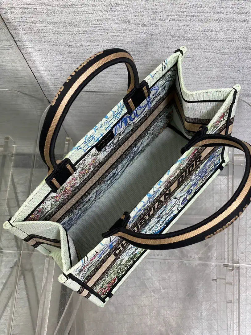 Dior M1296 Souvenir Medium Dior Book Tote Natural Raffia and Multicolor Embroidered M9650