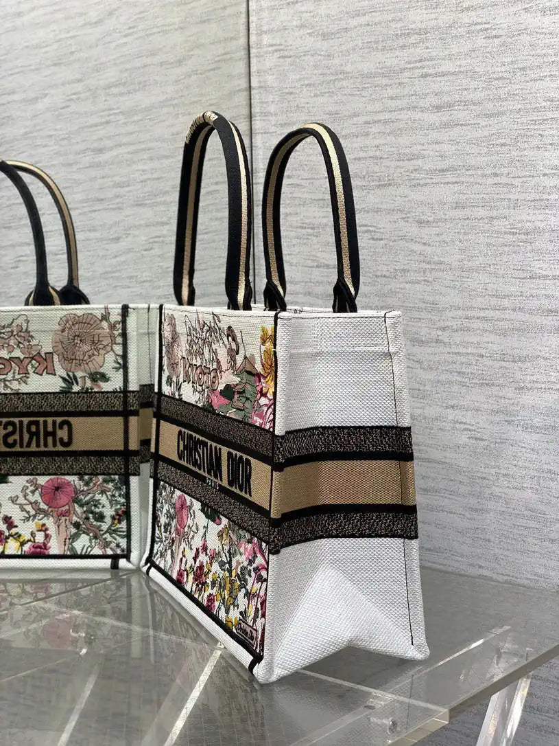 Dior M1296 Souvenir Medium Dior Book Tote Natural Raffia and Multicolor Embroidered M9651