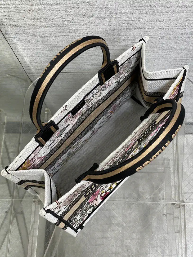 Dior M1296 Souvenir Medium Dior Book Tote Natural Raffia and Multicolor Embroidered M9651
