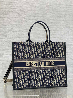 Dior M1323 Large Dior Book Tote Blue Dior Oblique Embroidery and Calfskin M2012 - Default Title - View 1
