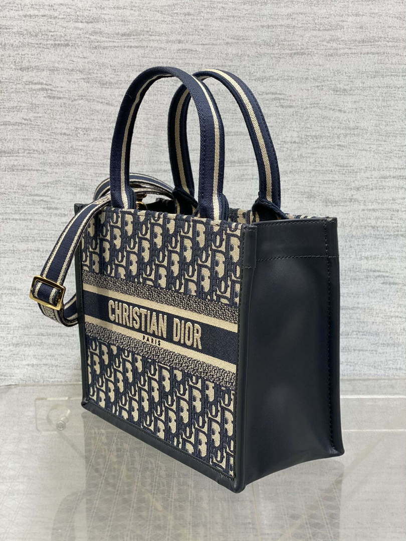 Dior M1325 Small Dior Book Tote Blue Dior Oblique Embroidery and Calfskin M2011