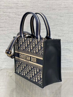 Dior M1325 Small Dior Book Tote Blue Dior Oblique Embroidery and Calfskin M2011 - Default Title - View 6
