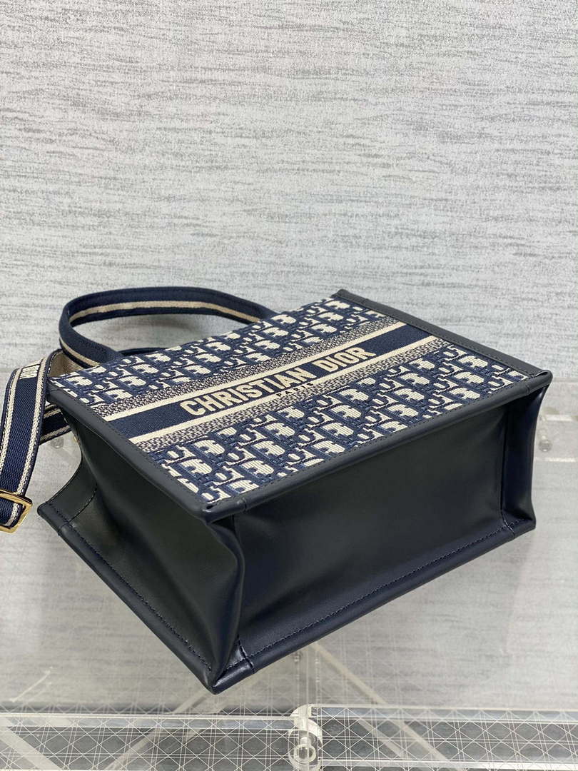 Dior M1325 Small Dior Book Tote Blue Dior Oblique Embroidery and Calfskin M2011