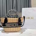 Dior M1328 Hat Basket Bag Natural Wicker and Blue Dior Oblique Jacquard M159 - Default Title - View 1