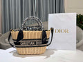Dior M1328 Hat Basket Bag Natural Wicker and Blue Dior Oblique Jacquard M159