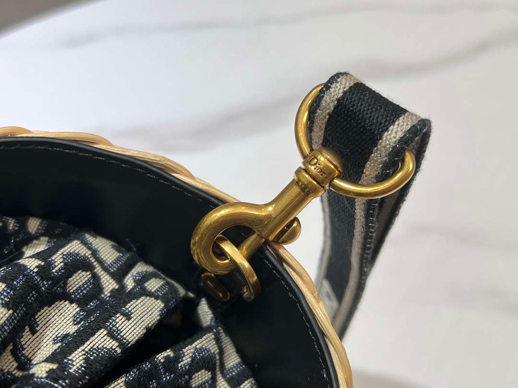 Dior M1328 Hat Basket Bag Natural Wicker and Blue Dior Oblique Jacquard M159
