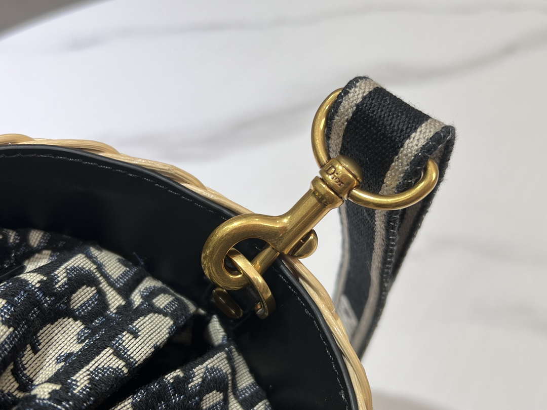 Dior M1328 Hat Basket Bag Natural Wicker and Blue Dior Oblique Jacquard M159